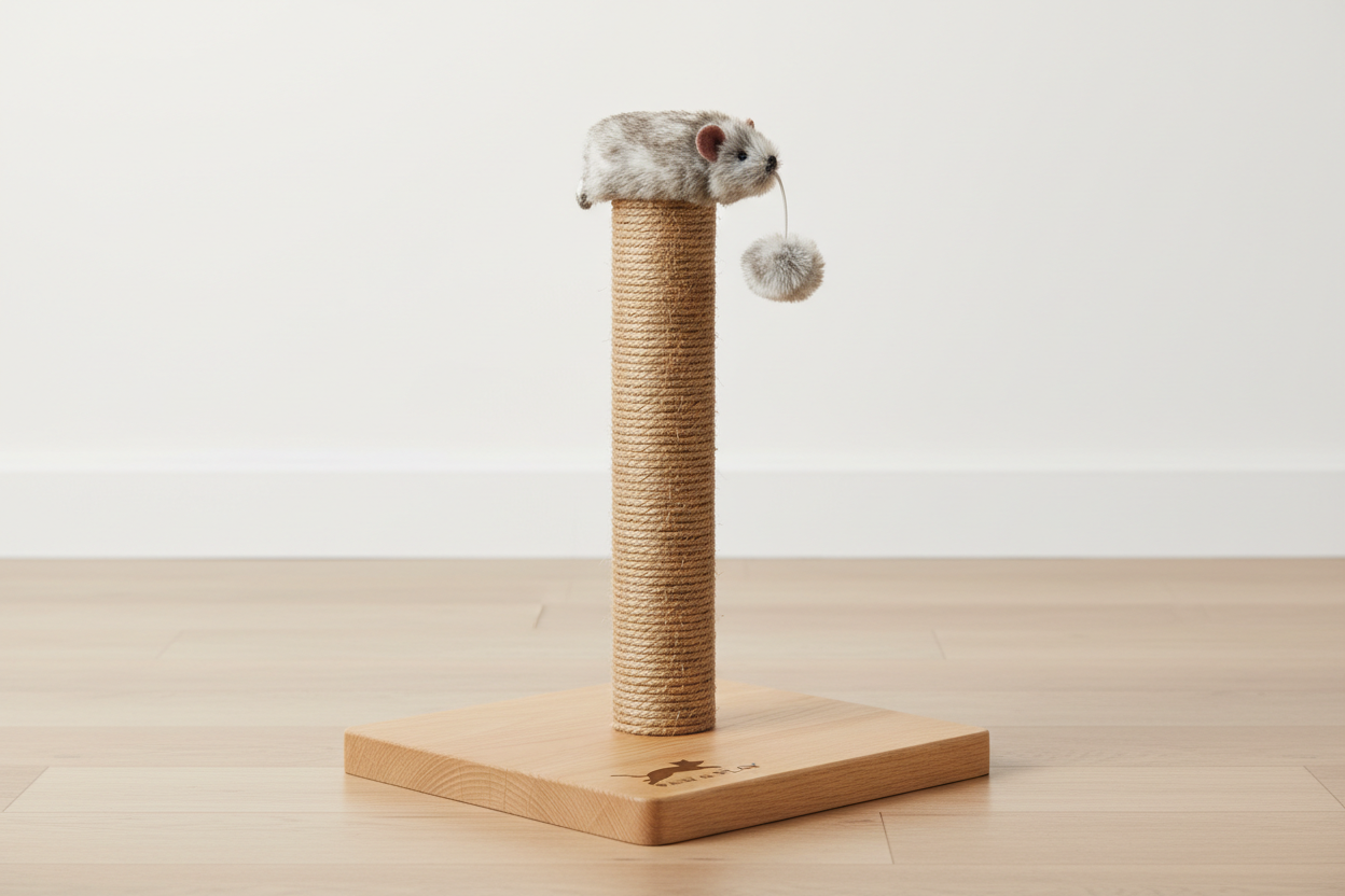 El rascador para gatos con base estable y juguete colgante está diseñado para satisfacer el instinto natural de rascado, ayudando a mantener las uñas sanas y protegiendo muebles y sofás.