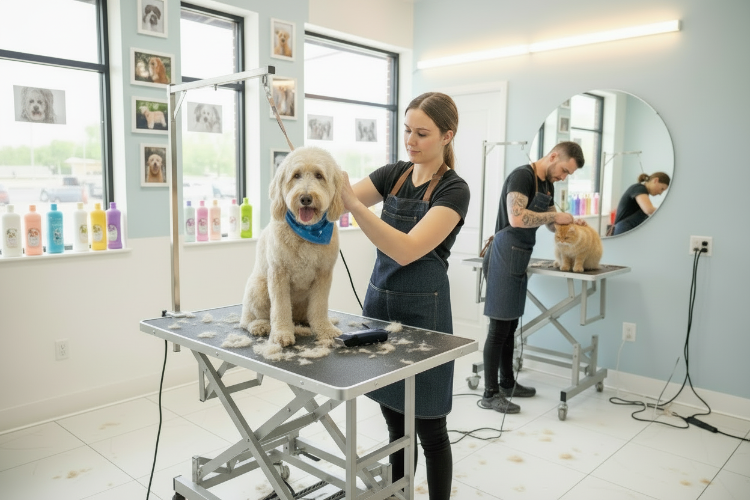perro en pleno corte de pelo