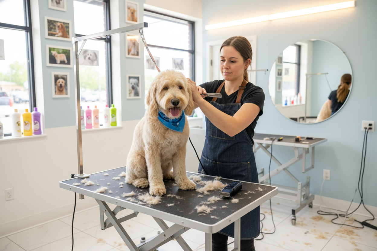perro en pleno corte de pelo